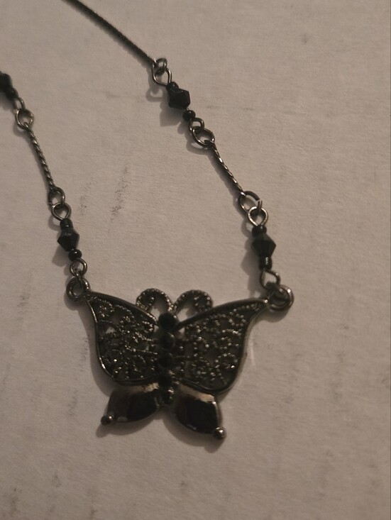 marcasite Jewelry - Gun Metal / Black Delicate Butterfly Short Necklace Or Choker for Women